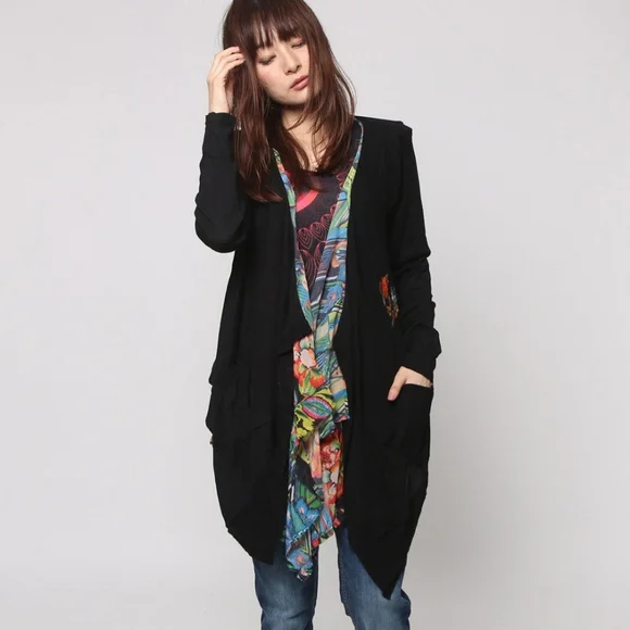 Desigual Amor Cardigan Embroidered Art-to-Wear Waterfall Draped Front size L - Picture 7 of 16